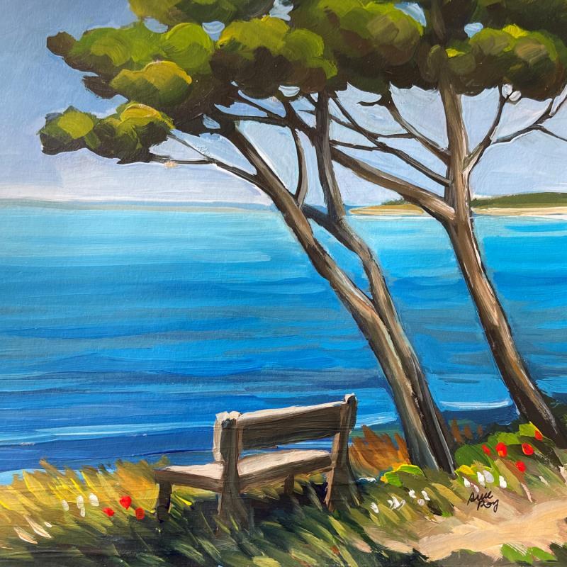 Painting F2 le banc sous les pins  by Alice Roy | Painting Figurative Landscapes Marine Life style Acrylic