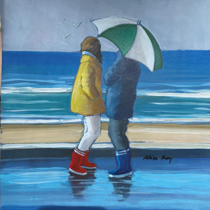 Gemälde F2 le parapluie vert et blanc  von Alice Roy | Gemälde Figurativ Marine Alltagsszenen Öl