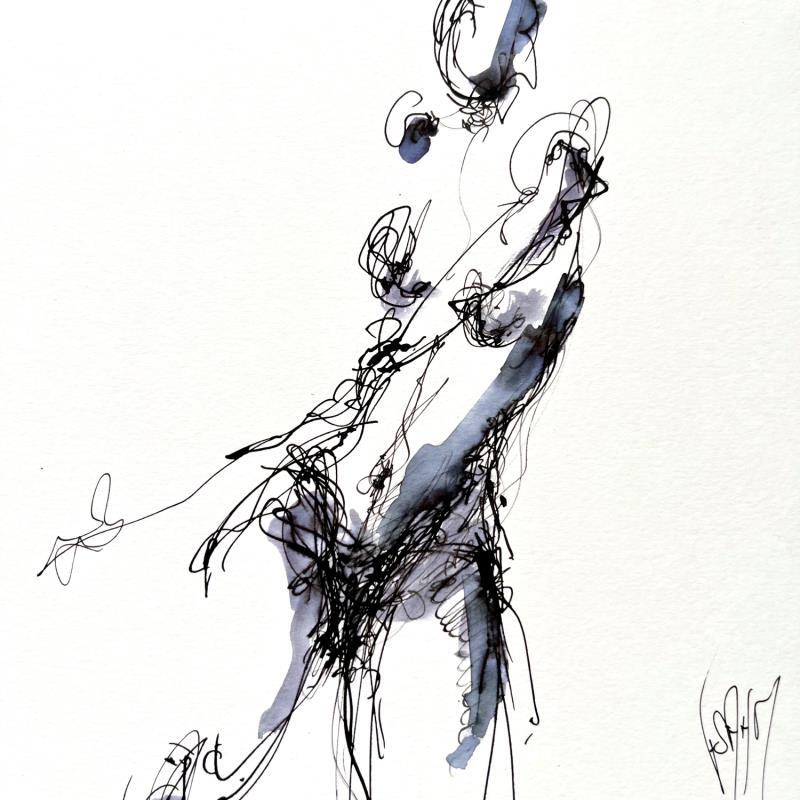 Painting F2 21-06 by Sahuc François | Painting Figurative Ink, Watercolor Minimalist, Nude, Pop icons