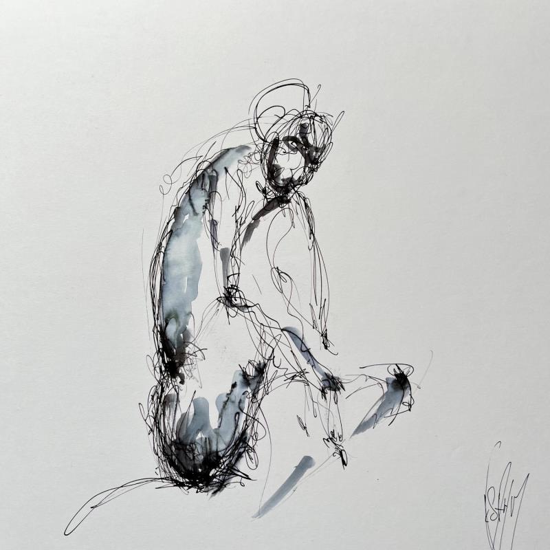 Painting F4 21-06 by Sahuc François | Painting Figurative Ink, Watercolor Minimalist, Nude