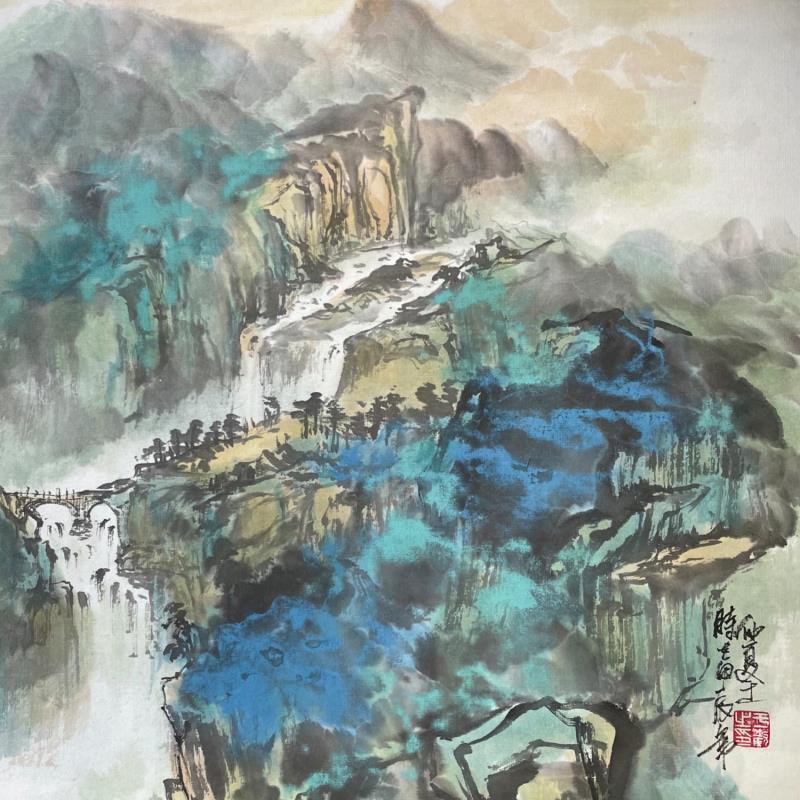 Gemälde Waterfall von Yu Huan Huan | Gemälde Figurativ Landschaften Tinte