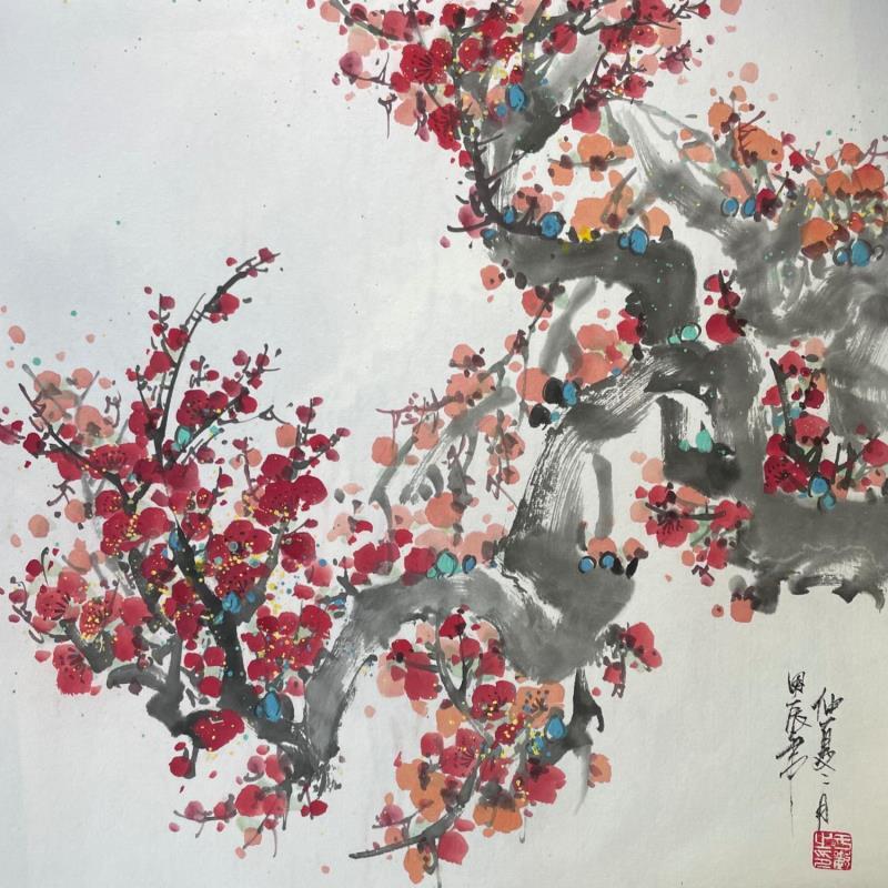 Painting Red Cherry blossom by Yu Huan Huan | Painting Figurative Nature Ink