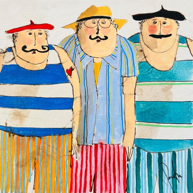 Painting Les bonhommes by Colombo Cécile | Painting Naive art Portrait Watercolor Acrylic Gluing Ink Pastel