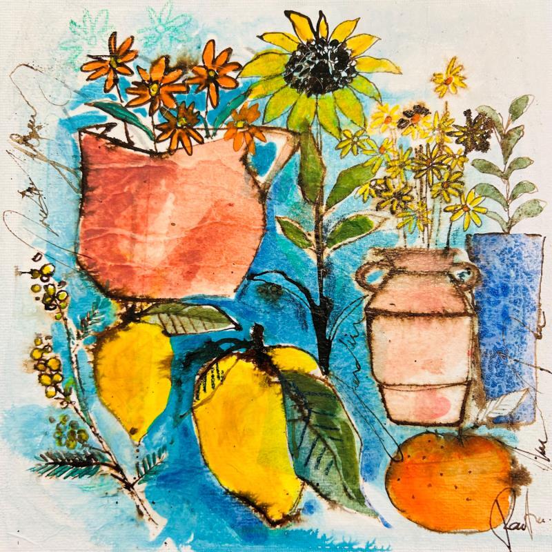 Painting Plaisirs gourmands by Colombo Cécile | Painting Naive art Nature Still-life Watercolor Acrylic Gluing Ink Pastel