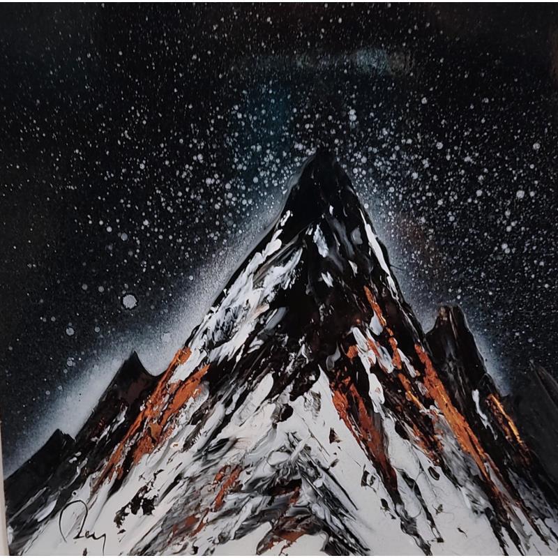 Peinture Winter par Rey Julien | Tableau Figuratif Paysages Nature Noir & blanc Feuille d'or