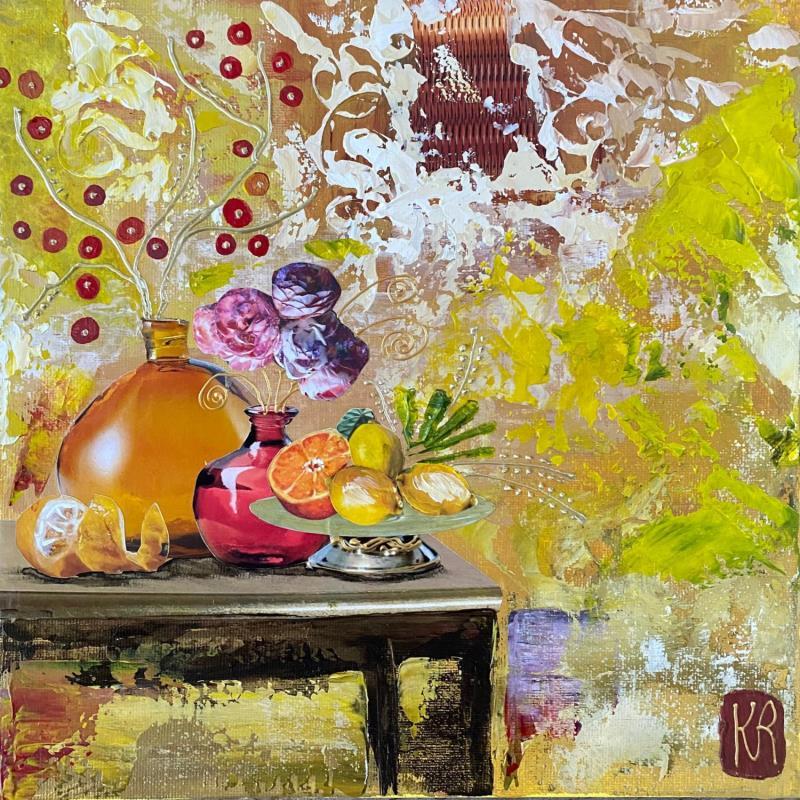 Gemälde Le jardin de Jo von Romanelli Karine | Gemälde Figurativ Acryl, Collage Landschaften, Natur, Stillleben