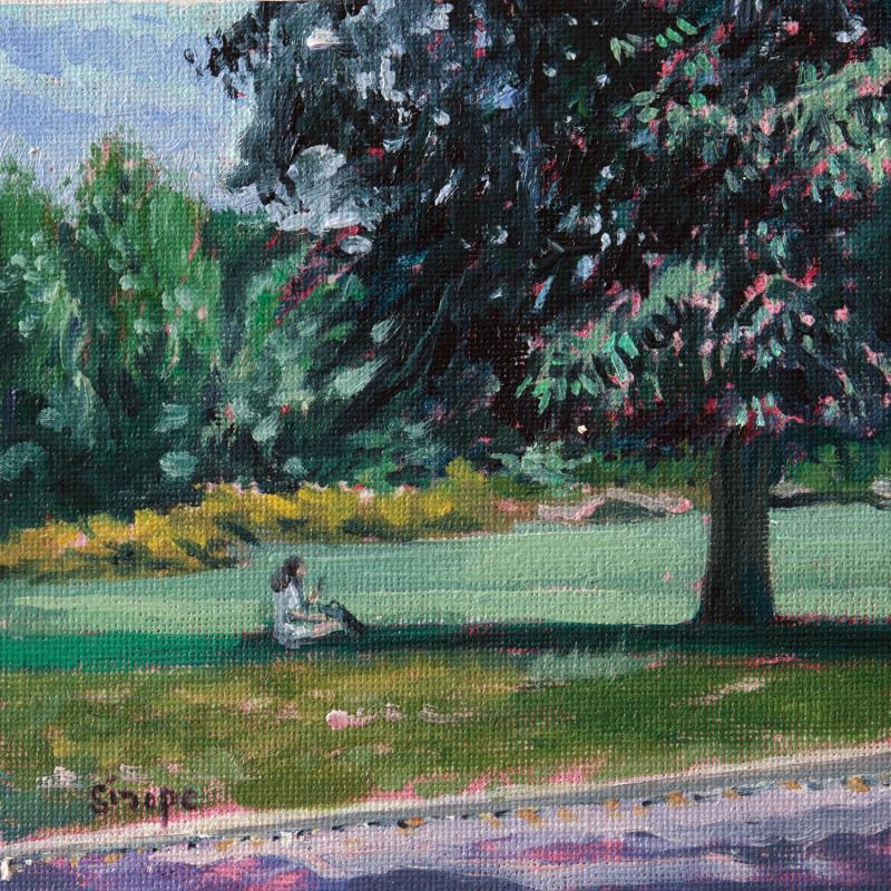 Painting Pause au Parc de la Tête d'Or by Sirope Rémy | Painting Impressionism Landscapes Nature Life style Oil