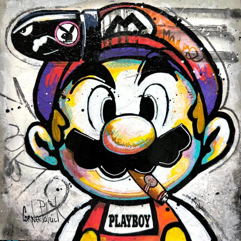 Gemälde Mario Bros est un playboy von Cornée Patrick | Gemälde Pop-Art Porträt Kino Pop-Ikonen Graffiti Öl