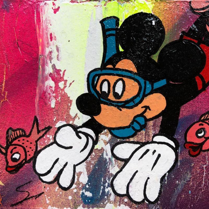 Peinture FISHING WITH MICKEY par Mestres Sergi | Tableau Pop-art Acrylique, Graffiti Icones Pop