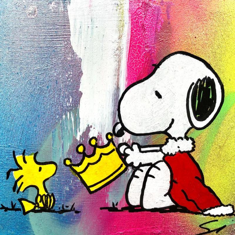 Painting SNOOPY IS THE KING by Mestres Sergi | Painting Pop-art Pop icons Graffiti Acrylic