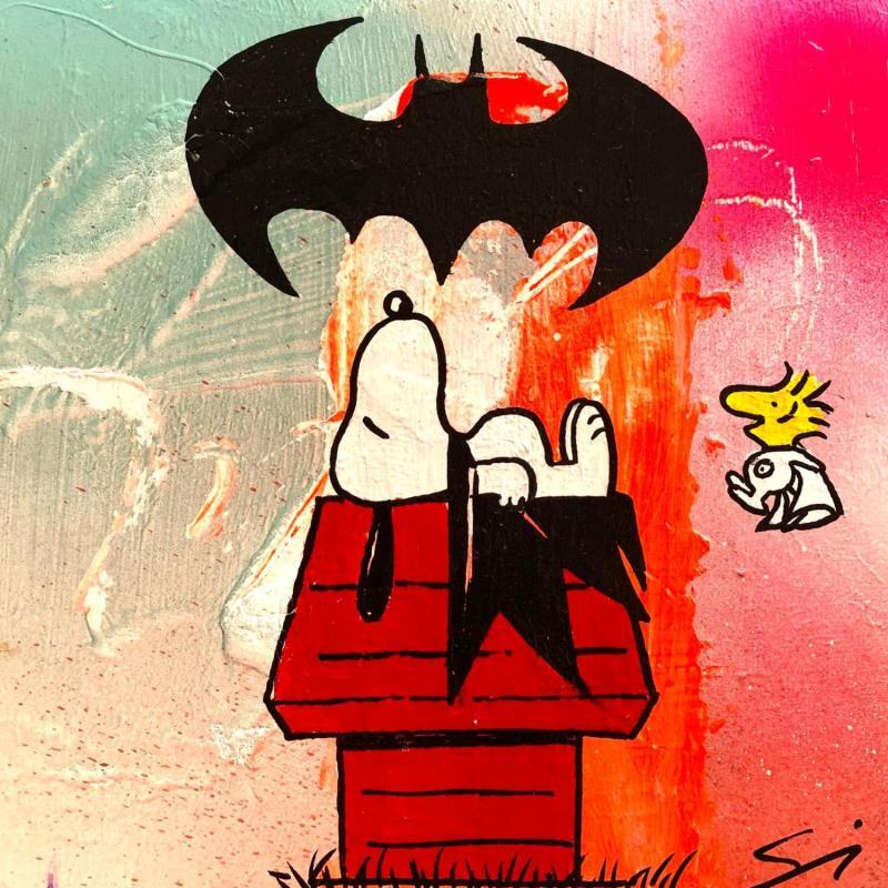 Gemälde SNOOPY IS THE NEW BATMAN von Mestres Sergi | Gemälde Pop-Art Pop-Ikonen Graffiti Acryl