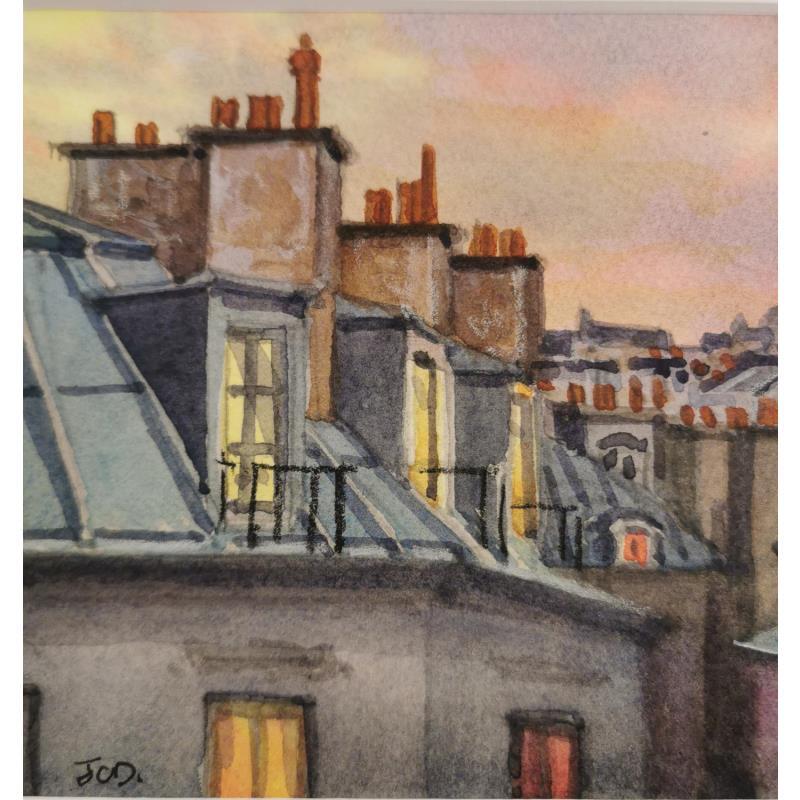 Painting Paris Soir couchant  by Decoudun Jean charles | Painting Figurative Watercolor Urban