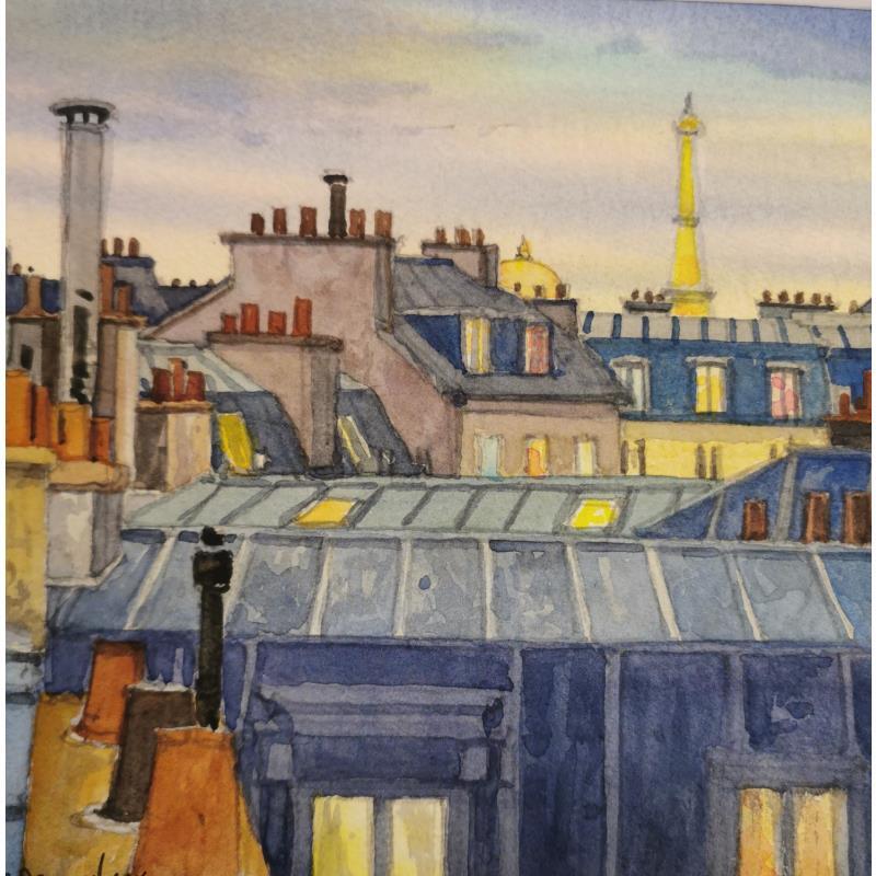 Peinture Paris La nuit  par Decoudun Jean charles | Tableau Figuratif Urbain Aquarelle