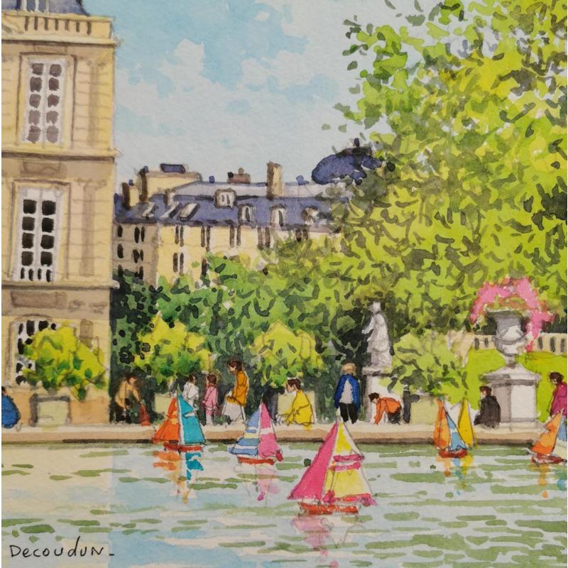 Painting Paris Les jardins by Decoudun Jean charles | Painting Figurative Urban Watercolor