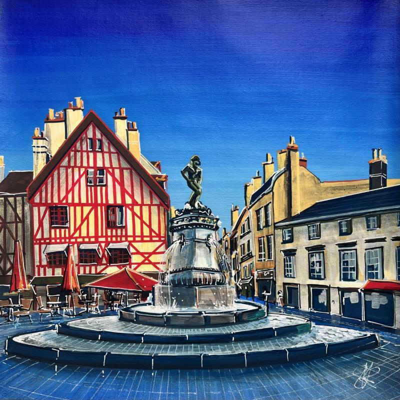 Peinture La fontaine du Bareuzai à Dijon par Touras Sophie-Kim  | Tableau Réalisme Paysages Urbain Architecture Acrylique