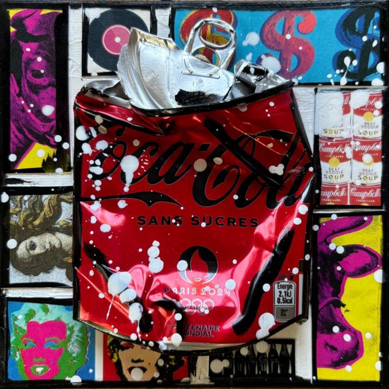 Gemälde POP COKE von Costa Sophie | Gemälde Pop-Art Pop-Ikonen Acryl Collage Upcycling