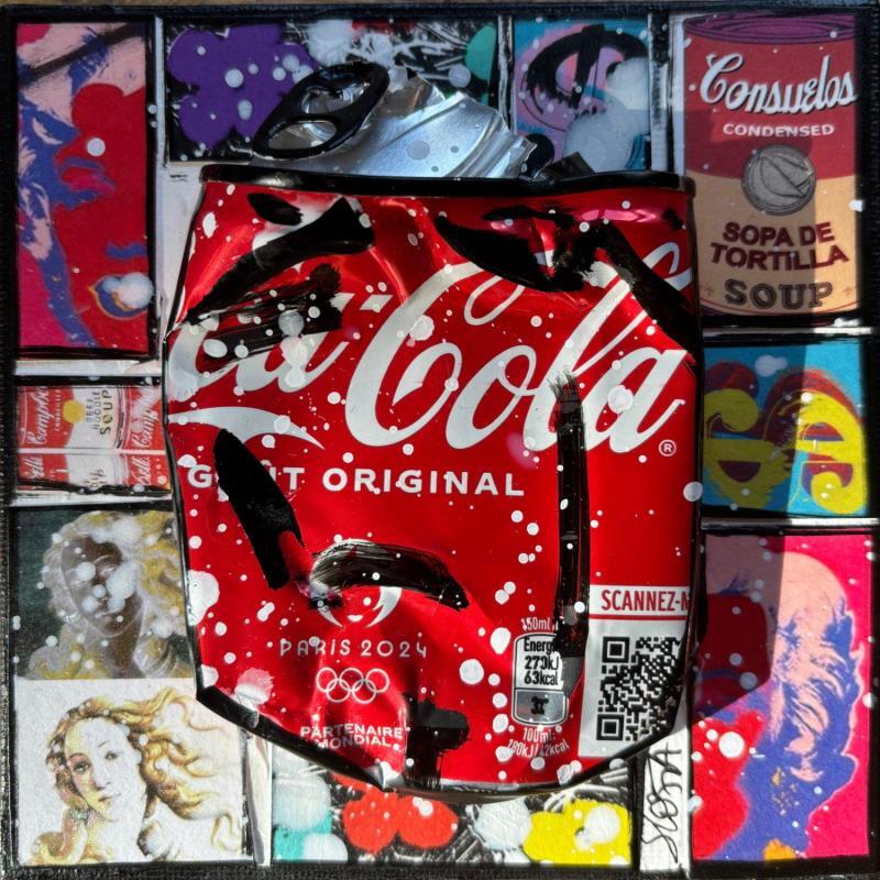 Gemälde POP COKE 3 von Costa Sophie | Gemälde Pop-Art Pop-Ikonen Acryl Collage Upcycling