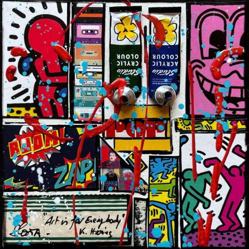 Painting Tribute to Keith Haring 2 by Costa Sophie | Painting Pop-art Pop icons Acrylic Gluing Upcycling