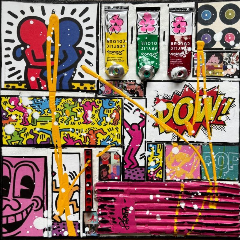 Peinture POW! par Costa Sophie | Tableau Pop-art Icones Pop Acrylique Collage Upcycling