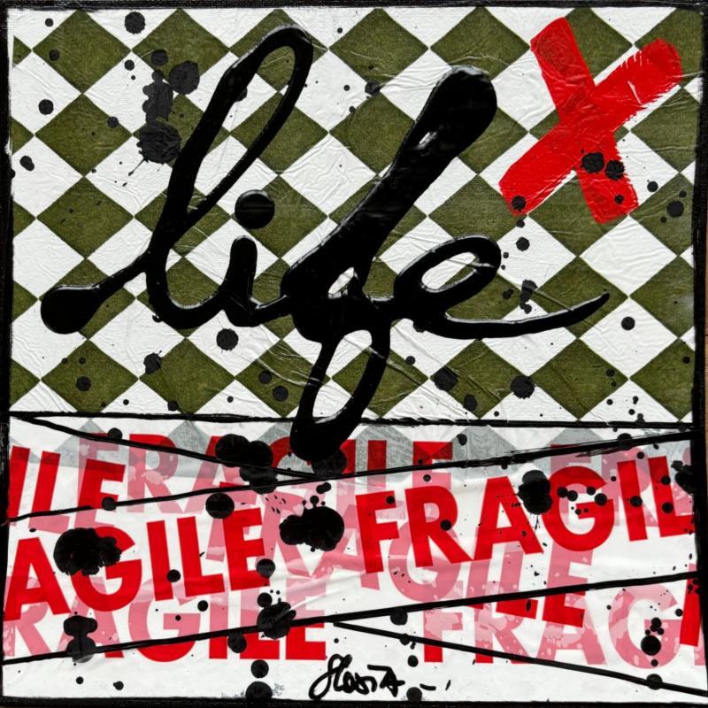 Peinture Fragile life (damier) par Costa Sophie | Tableau Pop-art Acrylique Collage Upcycling