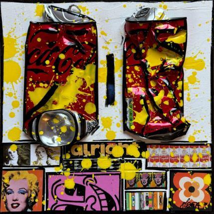 Painting POP COKE (Yellow touch) by Costa Sophie | Painting Pop-art Acrylic, Gluing, Upcycling Pop icons