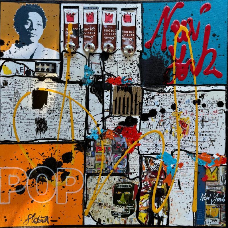 Gemälde POP NY (BASQUIAT) von Costa Sophie | Gemälde Pop-Art Pop-Ikonen Acryl Collage Upcycling