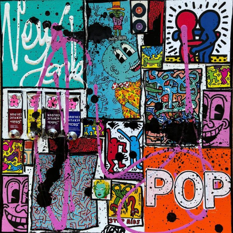 Gemälde POP NY (Keith Haring) von Costa Sophie | Gemälde Pop-Art Pop-Ikonen Acryl Collage Upcycling