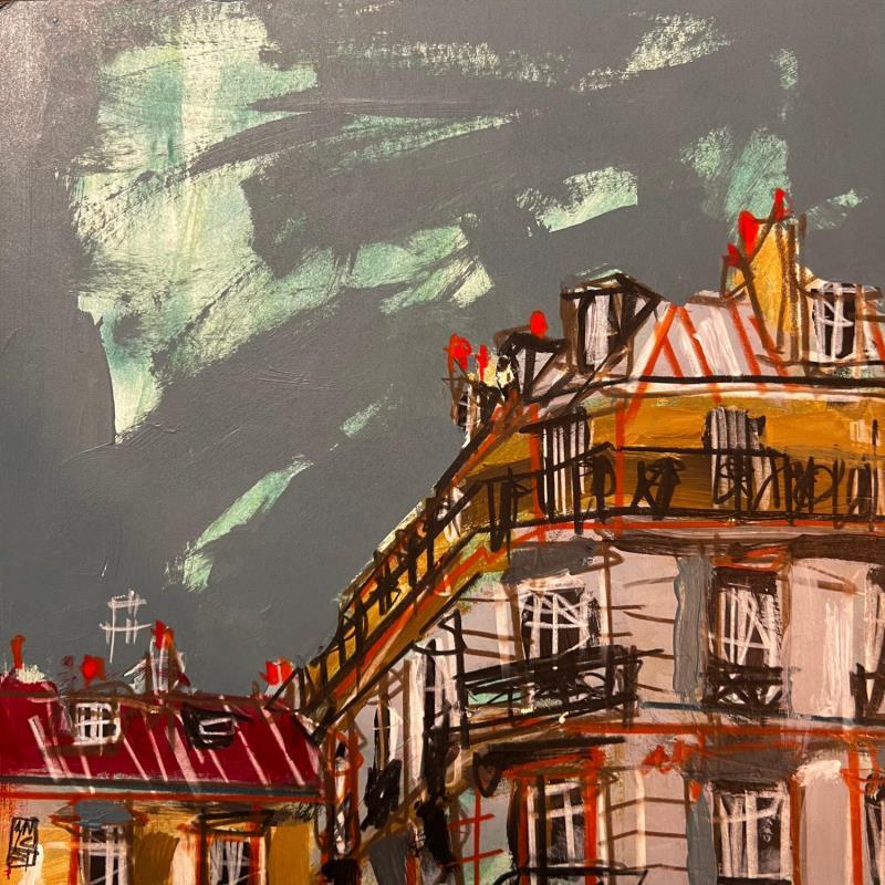 Painting Le dehors se rallume by Anicet Olivier | Painting Figurative Urban Architecture Acrylic Pastel