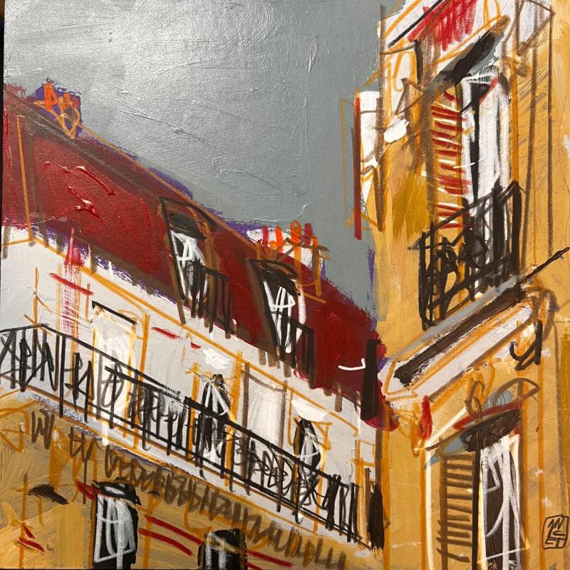 Painting Les hauts rideaux du 5eme by Anicet Olivier | Painting Figurative Acrylic, Pastel Architecture, Urban