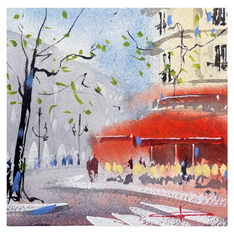 Painting Café de Paris by Bailly Kévin  | Painting Figurative Urban Architecture Watercolor Ink