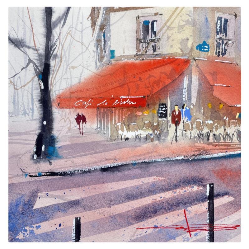 Gemälde Café le Bistro von Bailly Kévin  | Gemälde Figurativ Aquarell, Tinte Architektur, Pop-Ikonen, Urban