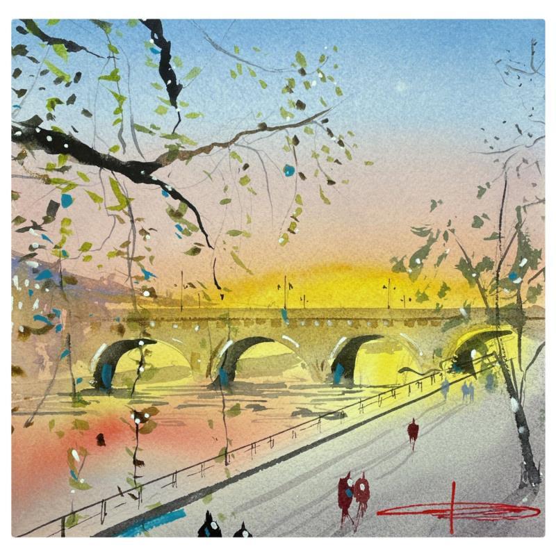 Gemälde Au bord de l'eau à Paris von Bailly Kévin  | Gemälde Figurativ Aquarell, Tinte Architektur, Pop-Ikonen, Urban