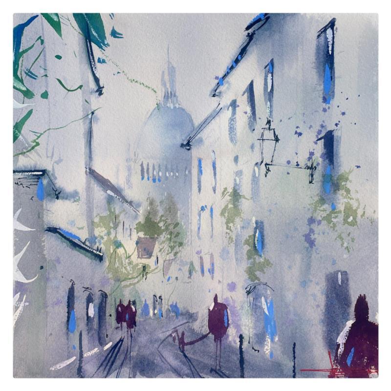 Peinture Dans les rues de Montmartre  par Bailly Kévin  | Tableau Figuratif Urbain Architecture Aquarelle Encre