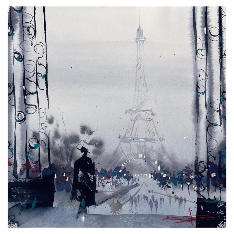 Gemälde Les portes du Trocadéro  von Bailly Kévin  | Gemälde Figurativ Urban Architektur Aquarell Tinte