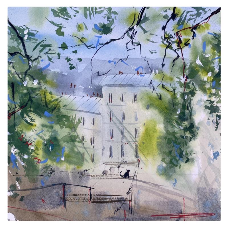 Gemälde La descente de montmartre von Bailly Kévin  | Gemälde Figurativ Urban Architektur Aquarell Tinte