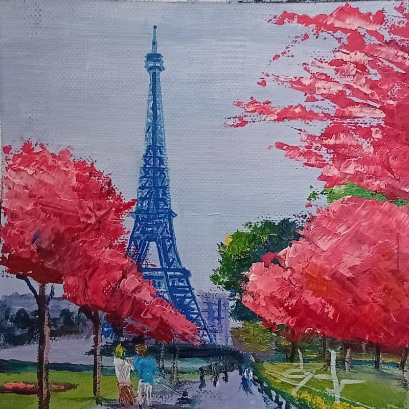 Peinture Couleurs du printemps près de la tour Eiffel par Degabriel Véronique | Tableau Figuratif Paysages Huile