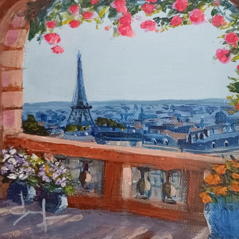 Painting Terrasse avec vue sur la tour Eiffel  by Degabriel Véronique | Painting Realism Landscapes Urban Life style Oil