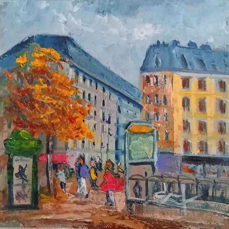 Painting A la sortie du métro  by Degabriel Véronique | Painting Realism Landscapes Urban Oil