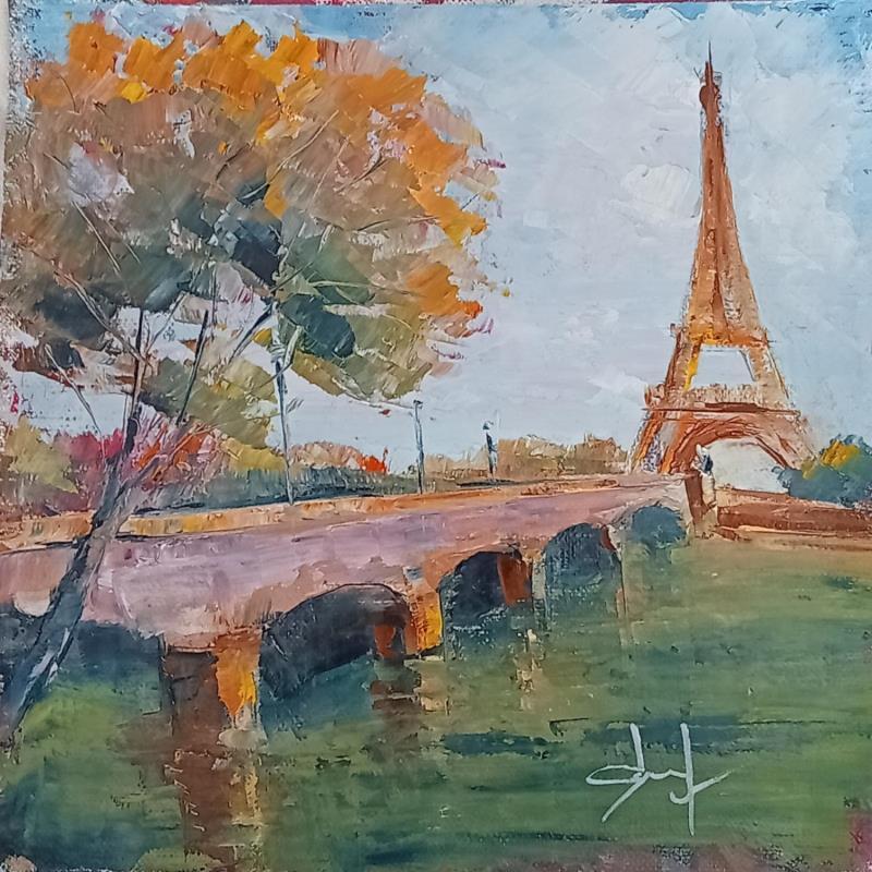 Peinture La  tour  Eiffel en automne  par Degabriel Véronique | Tableau Réalisme Paysages Urbain Scènes de vie Huile