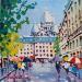 Painting LE SACRE COEUR DE MONTMARTRE VU DE LA PLACE D'ANVERS by Euger | Painting Figurative Society Urban Life style Acrylic