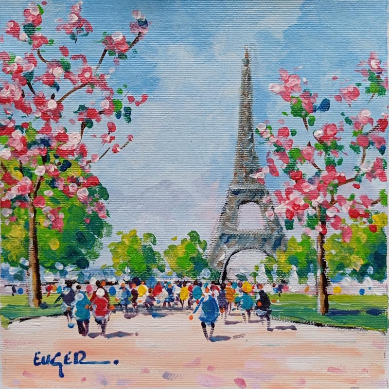 Painting PRINTEMPS A LA TOUR EIFFEL by Euger | Painting Figurative Society Landscapes Urban Acrylic