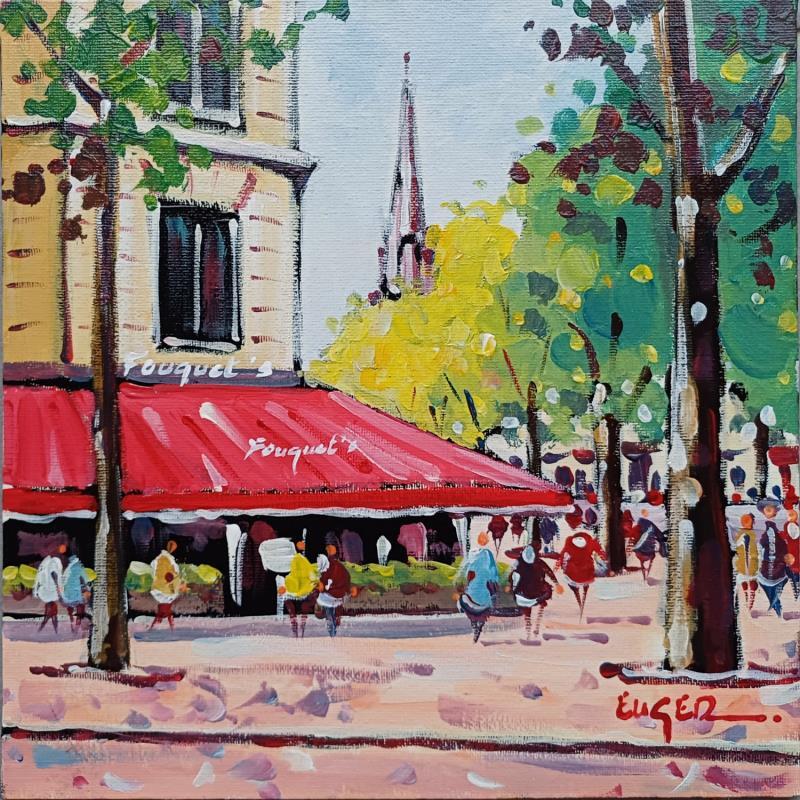 Painting CHAMPS ELYSEES A PARIS, LE FOUQUET'S by Euger | Painting Figurative Society Urban Life style Acrylic