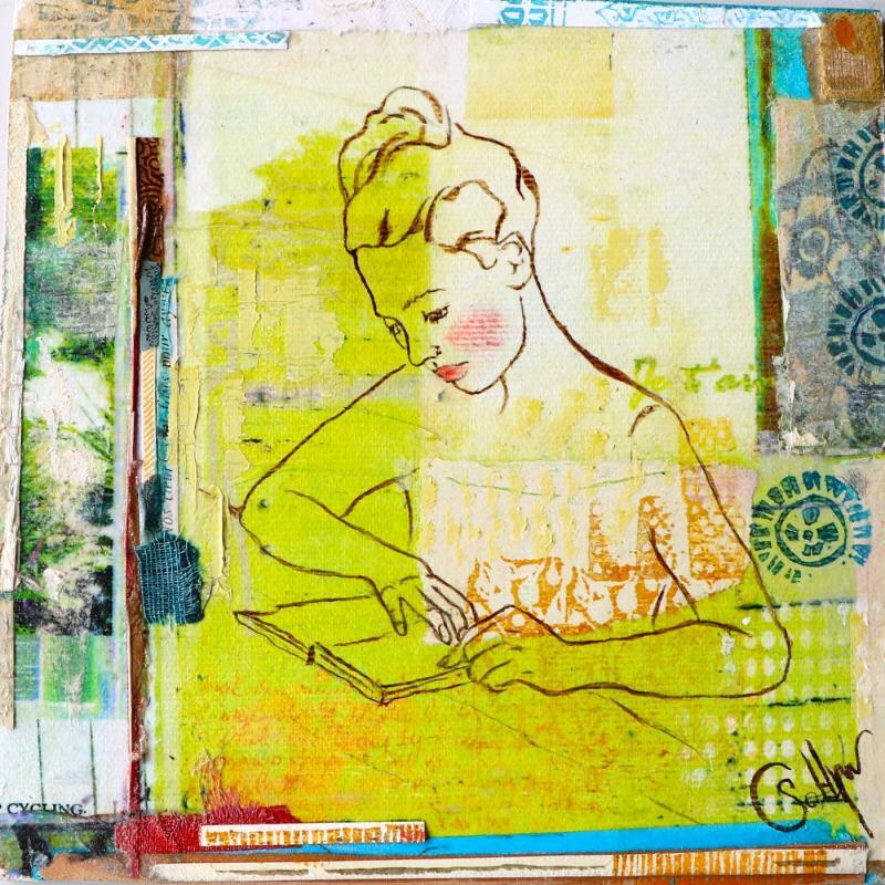 Painting La porte verte by Sablyne | Painting Raw art Acrylic, Gold leaf, Ink, Paper, Pastel, Pigments, Upcycling, Wood Life style, Pop icons