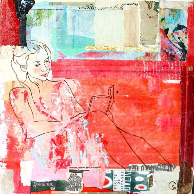 Peinture Nomade notes par Sablyne | Tableau Art Singulier Acrylique, Bois, Collage, Encre, Feuille d'or, Papier, Pastel, Pigments, Upcycling Scènes de vie