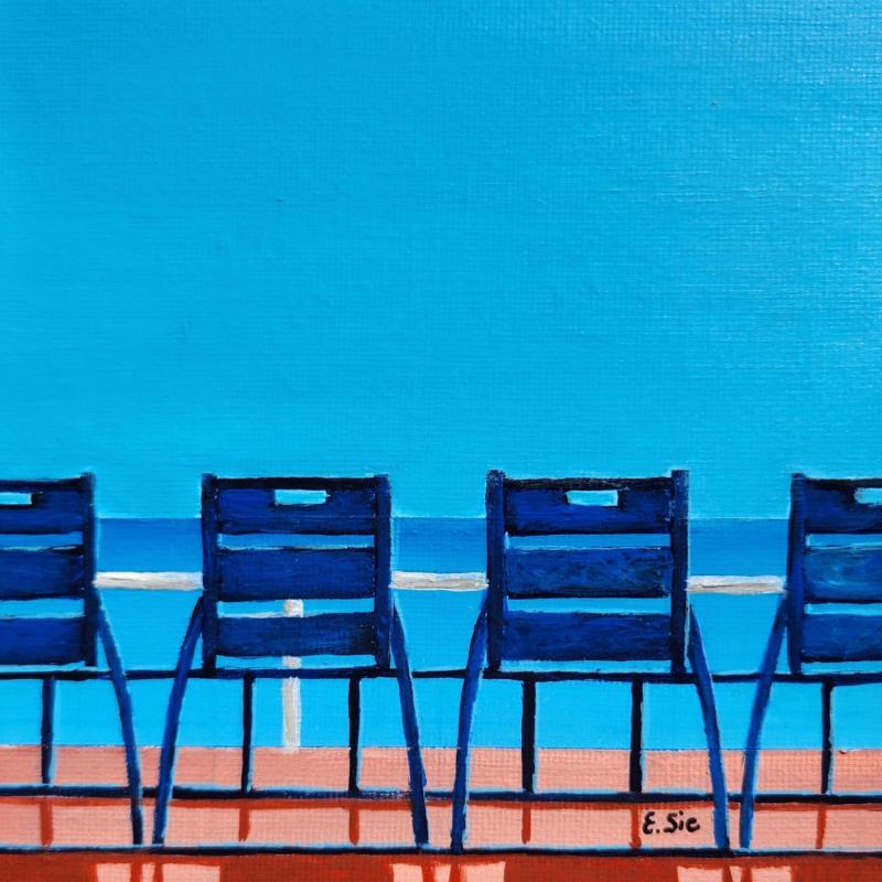 Peinture Ciel bleu sur chaises bleues par Sie Evelyne | Tableau Figuratif Scènes de vie Acrylique