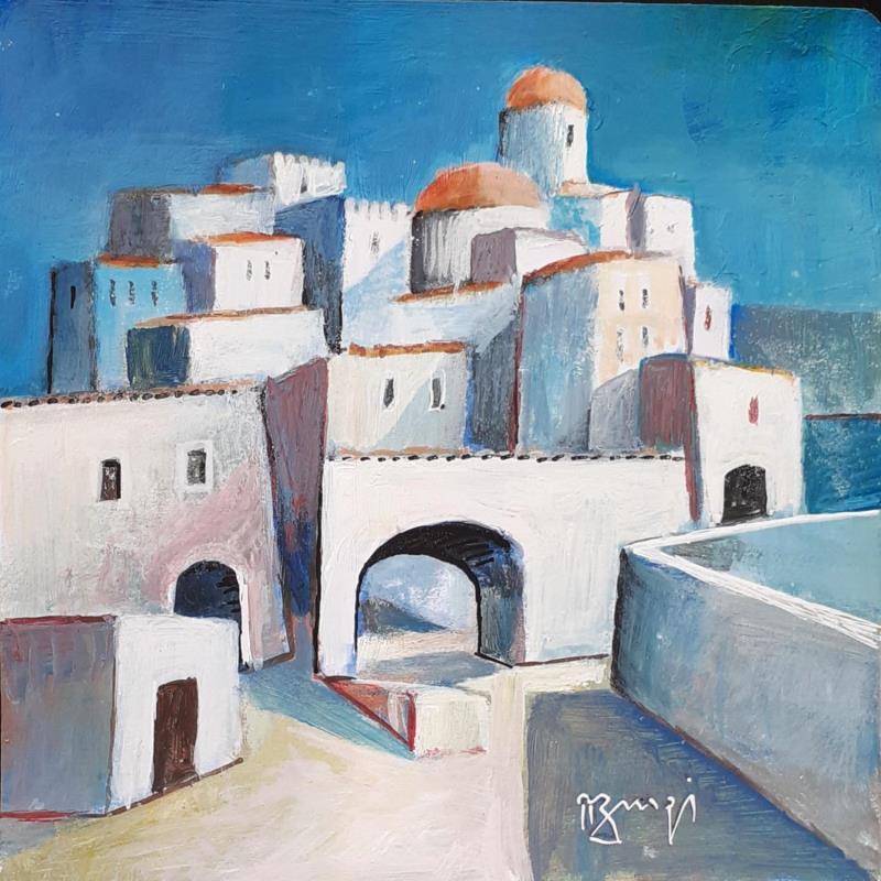 Peinture AQ120 LE VILLAGE BLANC par Burgi Roger | Tableau Figuratif Urbain Architecture Acrylique