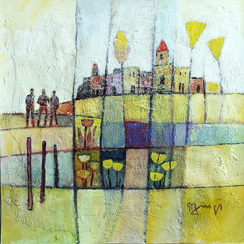 Peinture AL18 PAYSAGE JAUNE par Burgi Roger | Tableau Figuratif Paysages Scènes de vie Architecture Acrylique