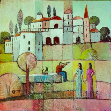 Peinture AP111 SOUS LE CHARME par Burgi Roger | Tableau Figuratif Acrylique Architecture, Paysages, Scènes de vie