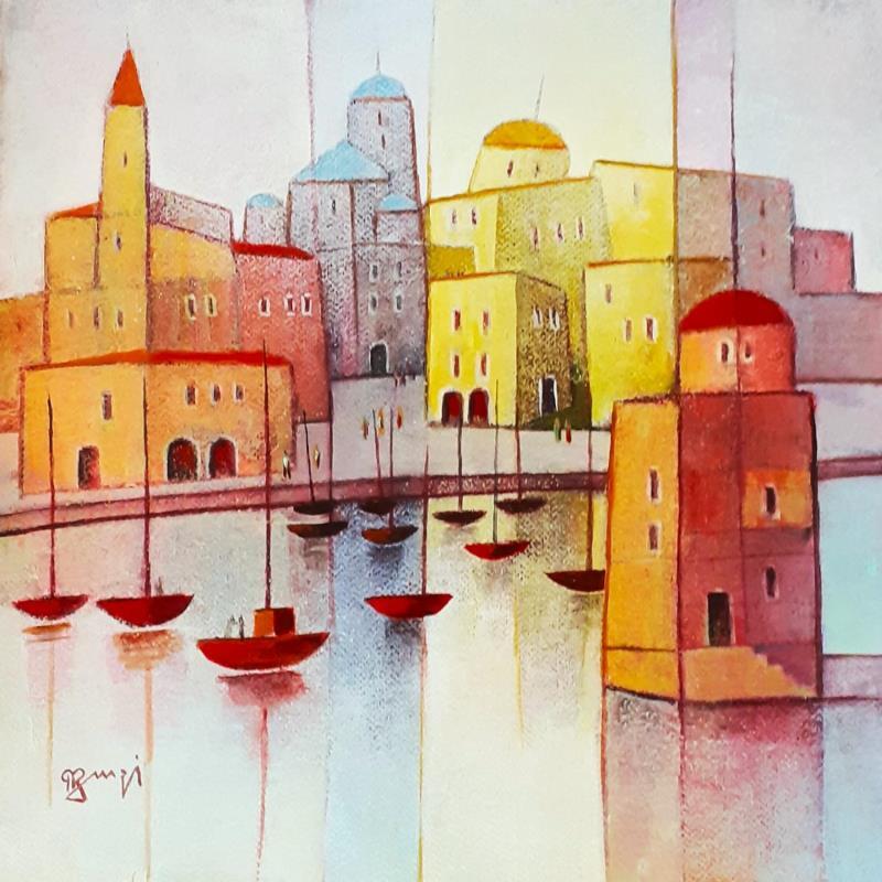 Painting AP117 LE PORT ENSOLEILLE  by Burgi Roger | Painting Figurative Urban Marine Architecture Acrylic