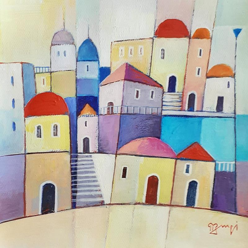 Peinture AQ144 PETITE VILLE ORIENTALE par Burgi Roger | Tableau Figuratif Paysages Urbain Architecture Acrylique